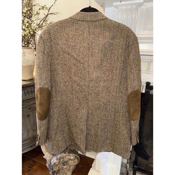 Vintage POLO Ralph Lauren Men’s Tweed Wool Jacket Suede Patch Throat Latch 42 44 - Picture 7 of 16